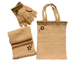 Knitted bag, gloves, scarf